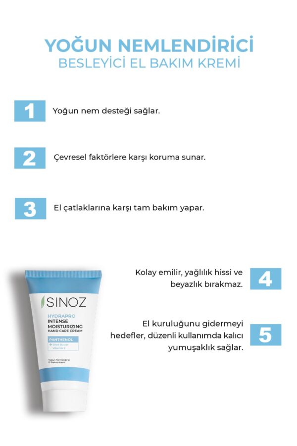 Sinoz Intensiv feuchtigkeitsspendende Handpflegecreme mit Vitamin E und Panthenol – 50 ml – Bild 2