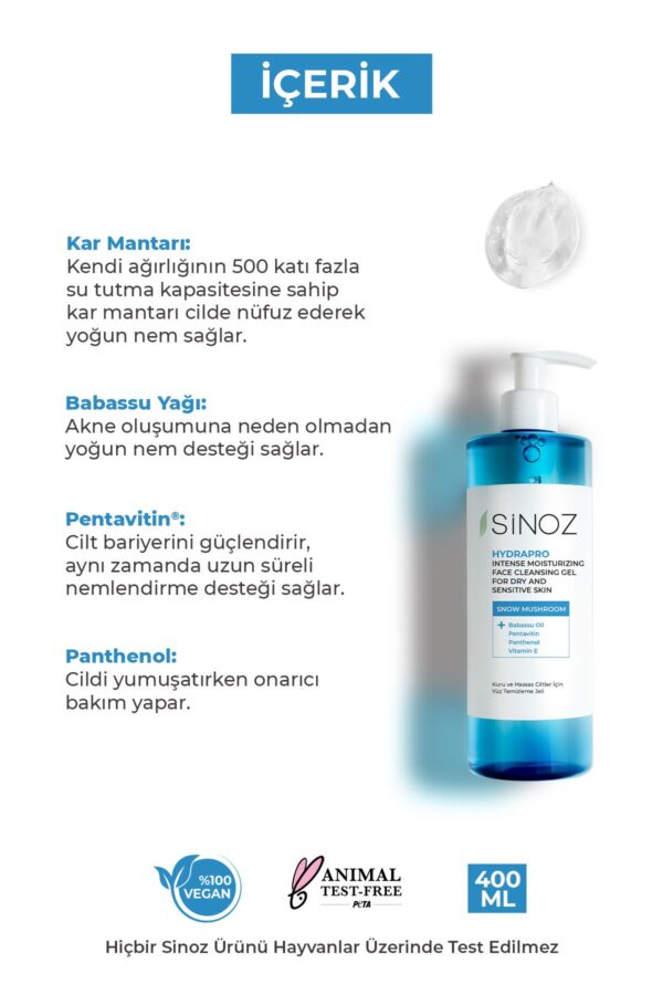 Sinoz Hydrapro Gesichtsreinigungsgel für trockene und empfindliche Haut 400 ml – Bild 3