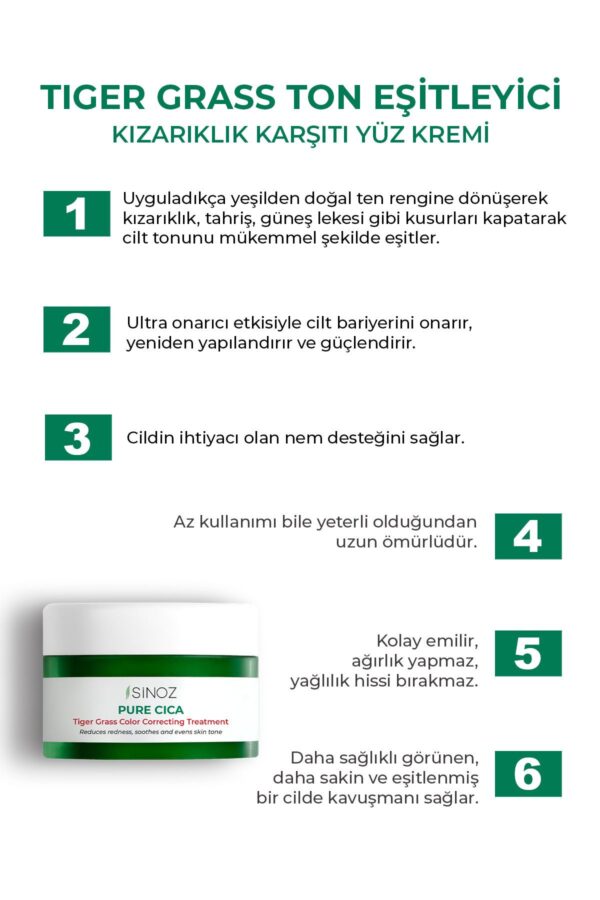Sinoz 15 ml Pure Cica Tiger Grass Tone – gleichmäßige und intensiv reparierende Gesichtscreme – Bild 2