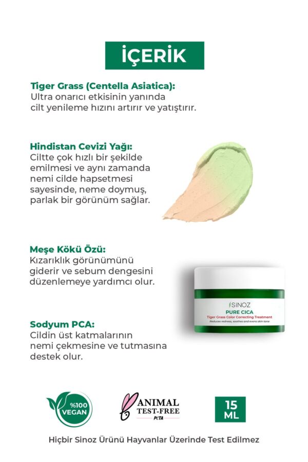 Sinoz 15 ml Pure Cica Tiger Grass Tone – gleichmäßige und intensiv reparierende Gesichtscreme – Bild 3
