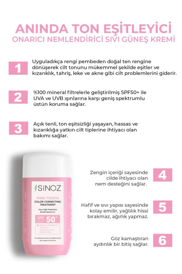 Sinoz Pink Face Sunscreen – Instant Tone Equalizer, Feuchtigkeitscreme Spf50 – Bild 2